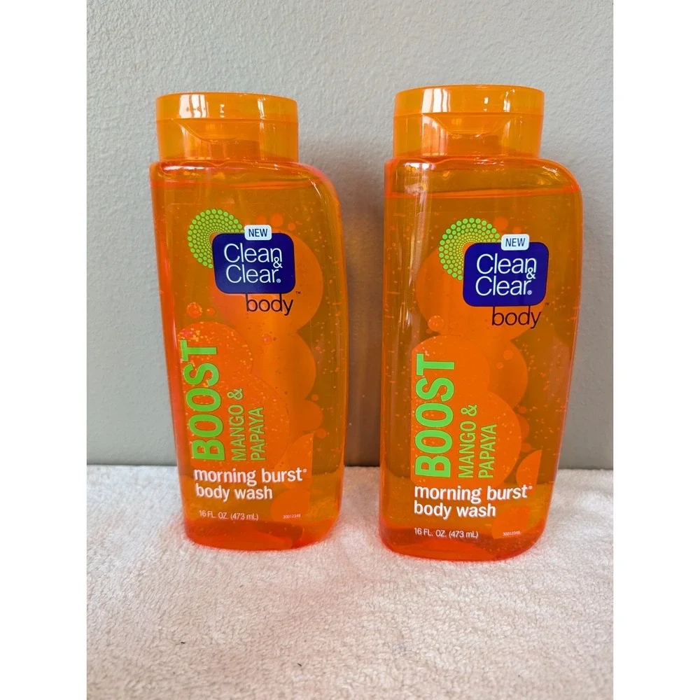2 Clean & Clear Boost Mango & Papaya Morning Burst Body Wash 16oz New